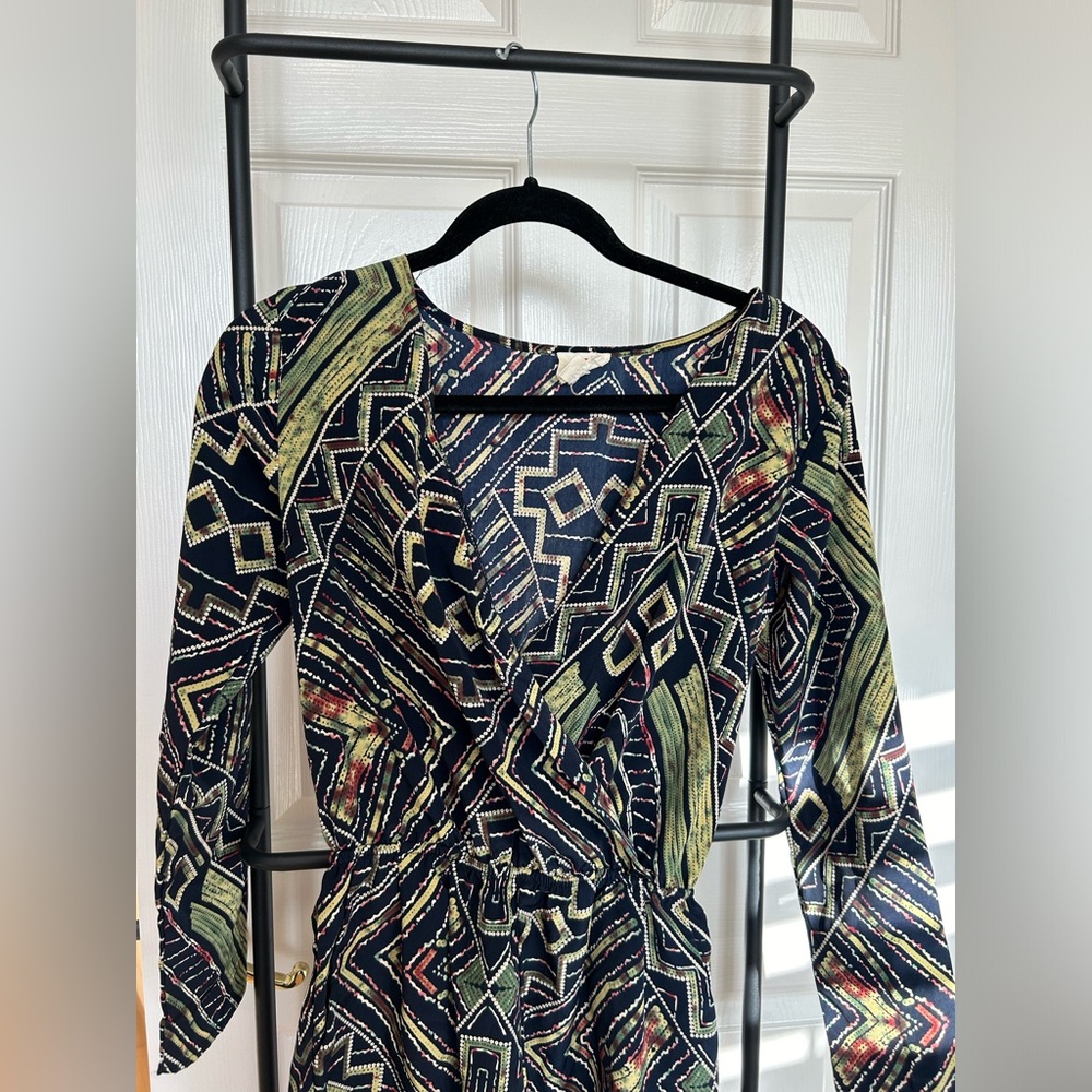 Vintage patterned long sleeve  romper